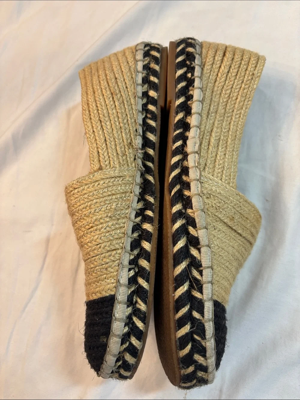 Zara Trafaluc Natural and Black Woven Espadrille Flats, SZ 6.5 New